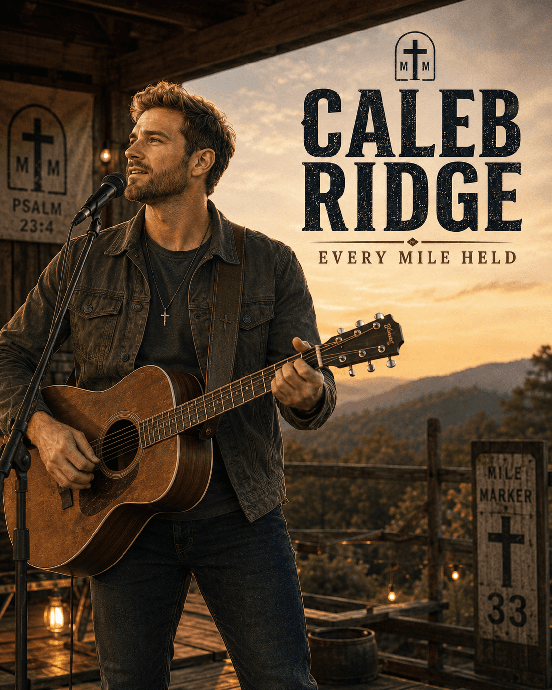 Caleb Ridge performing with acoustic guitar
